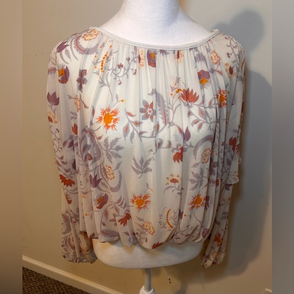 FP Movement by Free People Tops - FREE PEOPLE Wildflower Honey Cream Floral Mesh Long Sleeve Top Size Small
